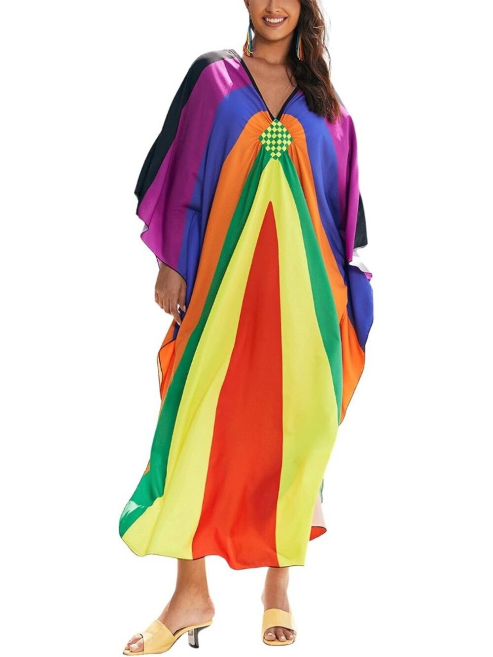 Women's Plus Size Kaftan Maxi Dress Batwing Sleeve Beach Cover Up-8759-color12